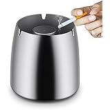 Windproof Ashtray, Stainless Steel Ashtray, Unbreakable Cigarette Ash Holder with Soft Pad at The Bottom to Prevent from Scratching Table for Home Office Outdoor