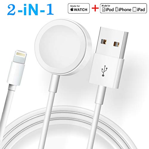 Updated 2019 Version Watch Charger Magnetic Cable for iWatch 5/4/3/2/1, 2in1 Wireless Charging Cable Competible with Apple Watch Series 5/4/3/2/1 and 11 Max Pro/XR/XS/XS Max/X/8/8Plus/7/7Plus/6