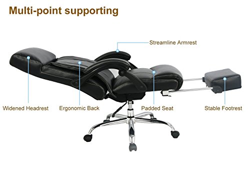 VIVA OFFICE Reclining Office Chair, High Back Bonded Leather Chair with Footrest