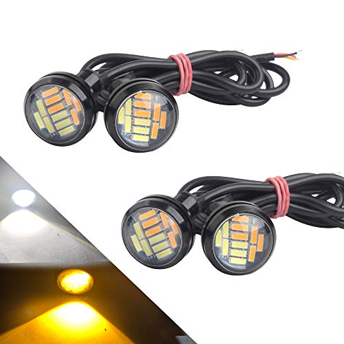 4pz 4014 12SMD 23MM Eagle Eye Car Light 12V Dual Color Bianco/Ambra Switchback LED Eagle Eye Light Impermeabile DRL Moto Light Luce di retromarcia Indicatore di direzione LightBackup Light