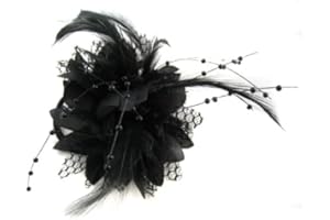 CAPRILITE Flower Feather Bead Corsage Hair Clips Fascinator Hairband and Pin (Black)