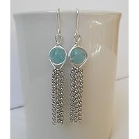 Lässige Ohrhänger Tunique - Edelstein Aquamarin- versilbert
