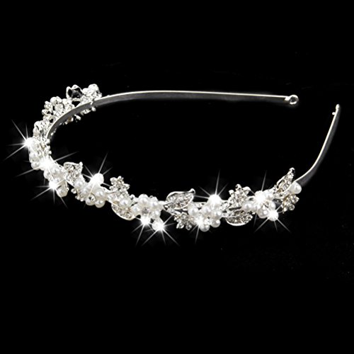 Tinksky Hochzeit Braut Strass Haarreifen mit Pearl verziert Tiara Haar Haarspangen Silber Haar Schleife - 4