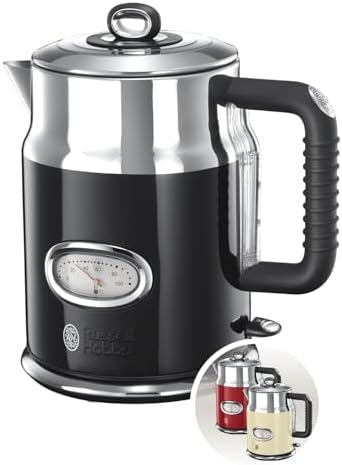 Russell Hobbs Bollitore Elettrico Retro, 1.7 L, 2400 W, Bollitura Rapida, Filtro Anticalcare Rimovibile, Base Girevole 360°, Acciaio Inox Nero – 21671-70