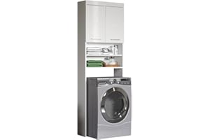 ‎TRENDTEAM SMART LIVING trendteam smart living - Amanda - Waschmaschinenüberbau - Weiß/Weiß Hochglanz - 2 offene Fächer + 3 Einlegeböden - (BxHxT) 63 x 187 x 24 cm - kratzfest