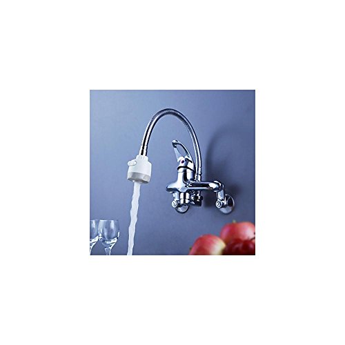 Homelava Messing Küchenarmatur mit flexiblem Auslauf Chrom Wandmontage - 3