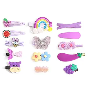 Yellow Chimes Combo Hair Clips for Kids Cute Characters Pretty Snap Pink Hairpins Hair Accessories for Small Girls Kids (Purple 2)