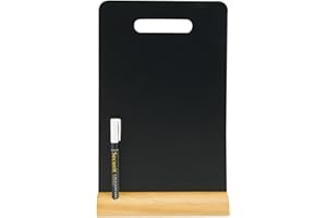 SECURIT - Tableau de Table + Marqueur Blanc - Ardoise Porte-Menu Double-Face Avec Poignée - Base en Bois Laqué - Pour Café, Bar, Restaurant - 33,5 x 21 x 6 cm - Coloris Naturel/Noir