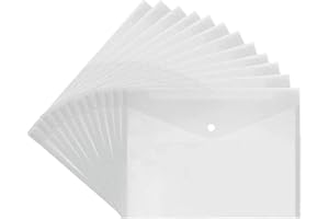 M1SS A4 Plastic Wallets Clear Popper Wallet Envelope Folders Transparent School Document Folder Press Stud Wallet Carry File Pockets Plastic Folder Office Files with Button Closure (50)