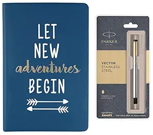 Doodle Adventures of The Mind Hard Bound Non Dated Diary (5.5 X 8.5 Inches, 80 GSM, 192 Ruled Perforated Pages) Birthday Gift, Office Diary, A5 Diary & Parker Vector Stainless Steel GT Fountain Pen