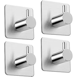 4 Pièces Crochet Adhésif, Aikzik 8kg Max Crochet Mural de Salle de Bains En Acier Inox, Porte Serviette Avec Scotch Adhésif, Famille et Bureau, Auto-Adhesif