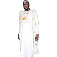 HD African Men Clothing Set Red Dashiki Embroidery Agbada Outfit Short Sleeves Top and Long Pants