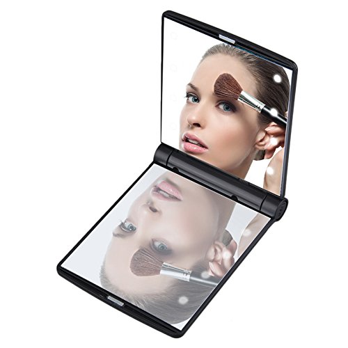 Hrph Make-up-Spiegel Mini-Portable Falten Compact Hand Kosmetik Make-up-Taschenspiegel mit 8 LED-Licht für Lady - 3