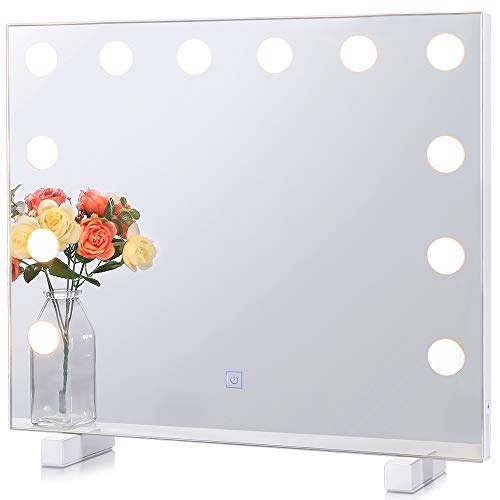 Chende Hollywood Specchio per Il Trucco con Lampade da Appendere alla Parete, Specchio per Il Trucco Illuminato da Tavolo con 3 Colori, Specchio Grande Professionale per Teatro con 12 Luci a
