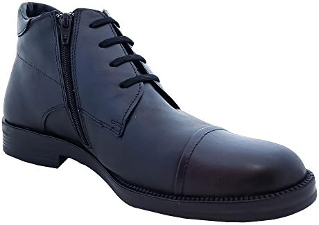 ColdSpring Shoes Men's Genuine Leather Zipped Lace up Black Ankle Boots With Rubber Soles, Size 10 UK