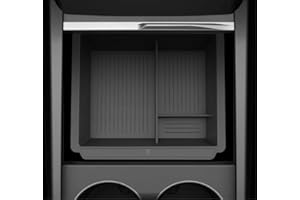 TUDIA Center Console Organizer Tray Designed for Tesla Model 3 2025/2024 (Highland) & Model Y 2025/2026 (Juniper) - Smooth Slide Storage with Silicone Lining (Black)