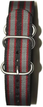 22mm Gray/Black/Red Military Style Strap with Two S/S Rings and S/S Heavy Buckle. Great to Attach to Any Timepiece.