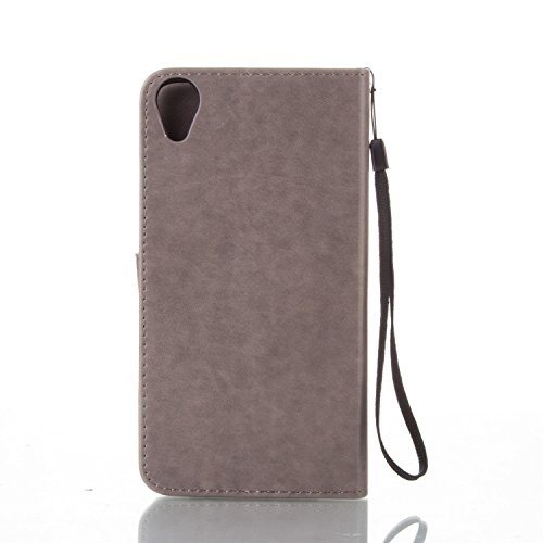 Funda HTC Desire 820 OuDu Carcasa de Billetera Casco Patr  n de Gofrado Caja Elegante Flor Mariposa Funda PU Cuero Carcasa Suave Protectora con Correas de Tel  fono Funda Arbol Flip Wallet Case Cover Bumper Carcasa Flexible Ligero Ultra Delgado Caja Anti Rasgu  os Casco Anti Choque Funda Soporte con Cierre Magn  tico y Ranura para Tarjetas - Gris-Plata  Regalo 1 Protector de pantalla 