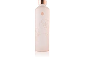 EQUA Butelka na wodę ze szkła z matowym wykończeniem, 750 ml, szkło borokrzemowe, nie zawiera BPA, zabezpieczona przed wyciekiem, Bloom