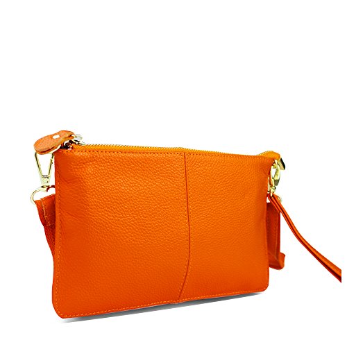 TOPSHINE leather Crossbody Bag for Women Fashion Small Wristlet Clutch Purse Phone Wallets (Orange)