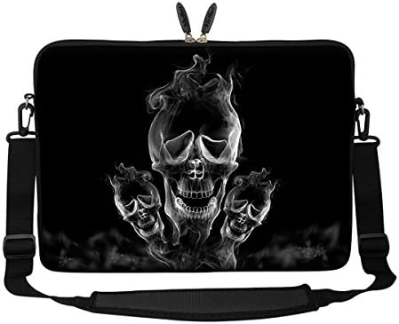 15 15.6 inch Neoprene Laptop Sleeve Bag Carrying Case with Hidden Handle and Adjustable Shoulder Strap (Smokey Skeleton)