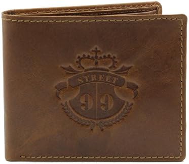 STREET 99 Mens Billfold Wallet - Leather - 8 Credit Card Slots - 2 Slip-in Pockets - Cognac