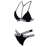 DODOING Sexy Strand Damen Frauen Letter Printed Bandage Bandeau Bikini Set Badeanzug Bademode - 2