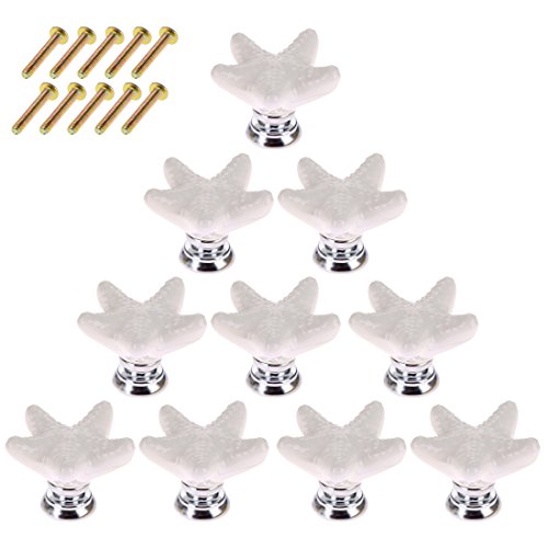 LoKauf Poignée de Meuble Porcelaine, 10Pcs Boutons de Tiroirs en Céramique Poignées Boutons de Meubles étoile de Mer Bouton de Porte Placard