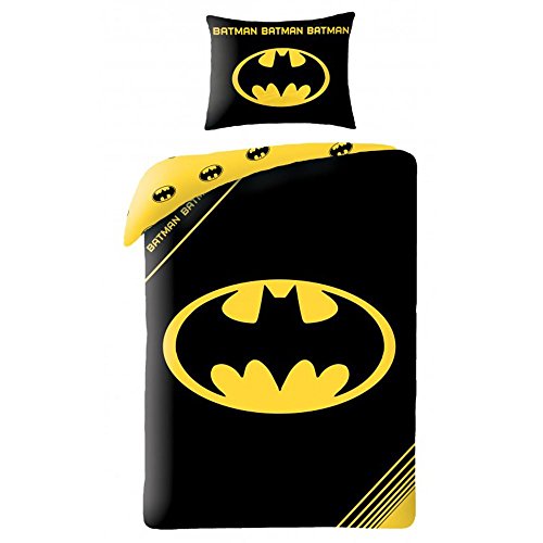 Batman-Logo-Schwarz-Einzelne-Bettwsche-Cover-und-Kissenbezug-Set