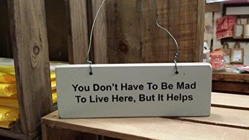 Wooden Garden Door Study Office Sign on Wire - You Don't Have to be Mad to Live Here But it Helps - NEW