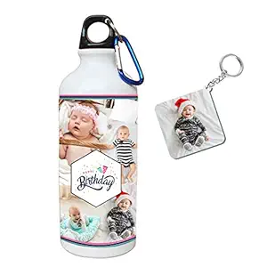 Photo Printed Personalized Customized Stainless Steel Water Bottle Sipper (650ml) White with Keychain, Imagine Print Solution