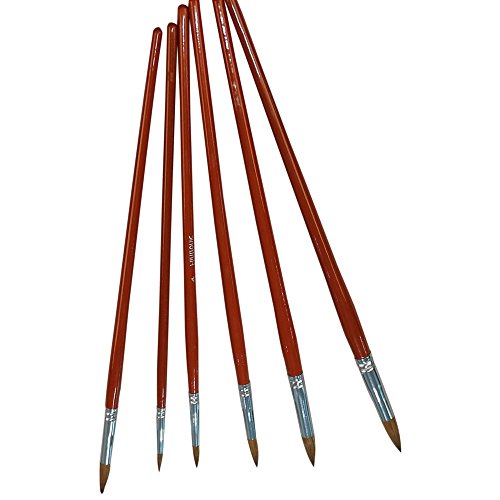 URAQT 6 Stück Künstlerpinsel, Pinsel Set Runde Spitze, für Öl Acryl Aquarell - 9