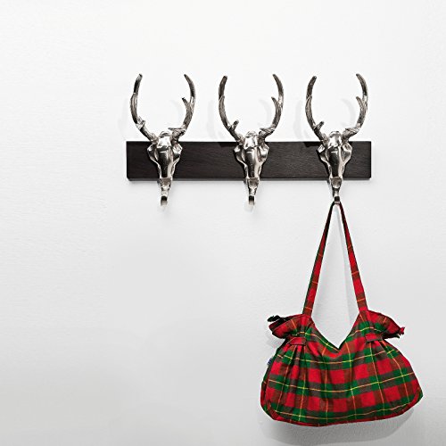 WANDGARDEROBE JÄGERGLÜCK Hirschkopf Geweih Aluminium 3 Kleiderhaken