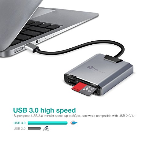 Lector de tarjetas de Aluminio Superspeed EC Technology USB 3 0 Multi Adaptador de Tarjetas de Memoria  Soporta 3 Tarjetas Simult  neamente para TF   SD   CF   SDXC   SDHC para MacBook Air Pro  iMac  Mac Mini  Microsoft Surface Pro  Lenovo - Negro