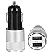 Price comparison product image REALMAX 2.1A Dual Usb Port LED 12V In Car Charger For iPhone 7 6 5 4 3 Plus iPad iPod Android Samsung Sony Xperia HTC Smart Phone GPS Satnav And More - Black -Silver-Gold (Silver)