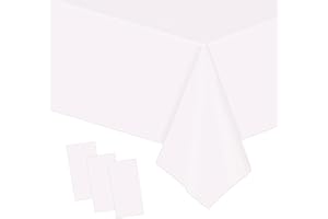 POPOYU 3 Pcs Bianco Tovaglia Antimacchia, Tovaglie Rettangolari per Feste, Grande Tovaglia Natalizia 137x274cm Tovaglie PE Copri Tavolo da Interno Elegante per Natale Feste Giardino Esterno Compleanno
