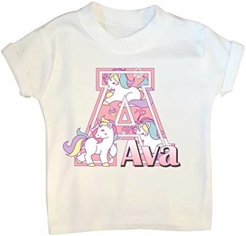 Unicorn Baby T-shirt | Personalised By Mint Doodles | Newborn 1st 2nd Birthday Gift | Soft Feel | Choose "Name &amp; Initial" or "Name &amp; Number" | + Free Matching Bag (24-36)