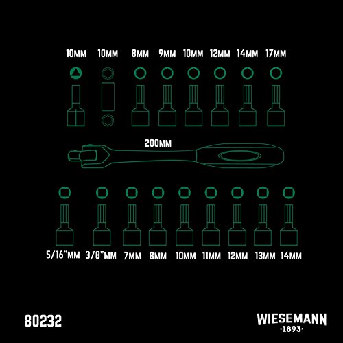Ölablassschrauben Set 18tlg. | WIESEMANN 80232 | für Ölablass-Schrauben | inkl. Griff 3/8“ | extra umfangreich - 6