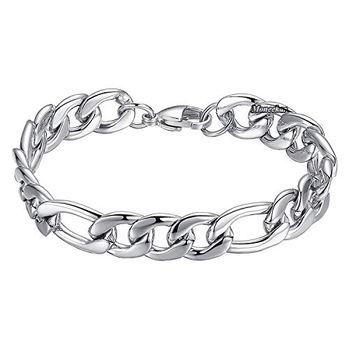 Moneekar Jewels Silver Stainless Steel Bracelet Link Wrist Curb Bracelets for Men