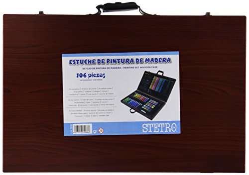 ESTUCHE DE PINTURA STETRO MADERA 106 PIEZAS MALETIN