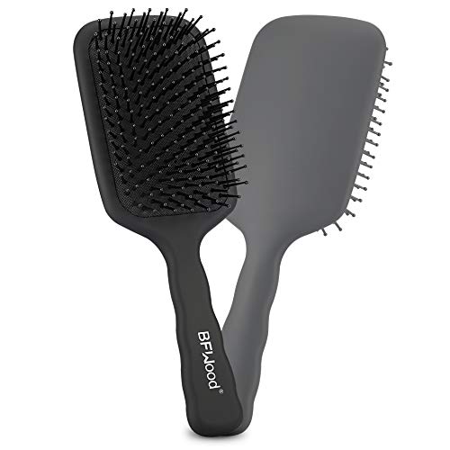 BFWood Brosse cheveux démêlante grande, idéale cheveux secs ou mouillés, pour femmes, hommes et enfants, plus de nuds, brosse cheveux pour cheveux longs épais et naturellement bouclés (noir mat)