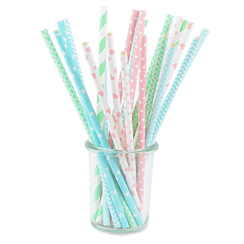 Simplydeko Papierstrohhalme Trinkhalme (toll zu Party, Kindergeburtstag oder Babyparty) (24 Stück, Pink Hellblau Grün Mix)