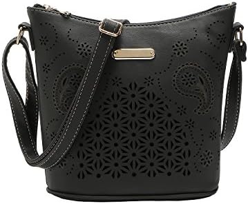Volyer Women's Vintage Crossbody Shoulder Bag Purse Hollow out Bucket Bag (Black)