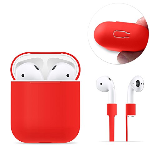 AirPods Case Protective  FRTMA Silicone Skin Case with Sport Strap for Apple AirPods  Red