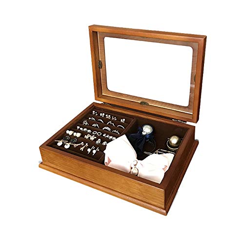 Preisvergleich Produktbild FIONAT Schmuckkästchen Retro Single-Layer Holz Holz Ring Schmuckschatulle Aufbewahrungsbox Geschenk 26,8 * 19,3 * 7,5 cm, Holz Farbe