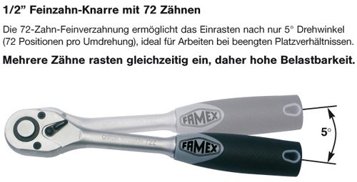 Famex Werkzeug 525-21 Steckschlüsselsatz mit Gelenk- und Feinzahnknarre, 12.5 mm (1/2-Zoll)- und 6.3 mm (1/4-Zoll)-Antrieb, 4-32 mm, 174-teilig - 2