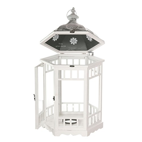 Laterne Holz weiß 6eckig Holzlaterne Windlicht Kerzenhalter Shabby Chic Auswahl (Groß (38x38x68cm)) - 2