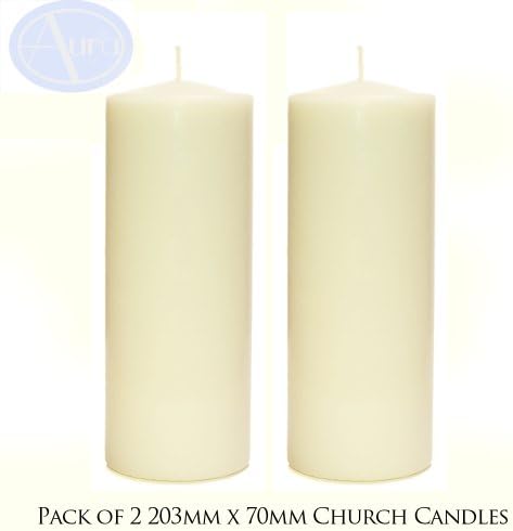 PACK of 2 - Ivory Church Candles (70mm x 203mm)