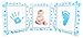 New Baby Boy Christening Gift 4 Piece Keepsake Set, First Curl and Tooth Box, Hand and Footprint Prints Kit, White Blue