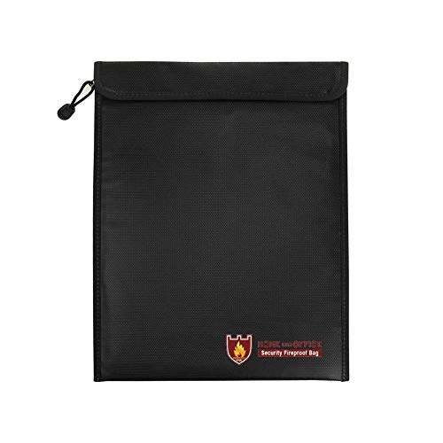 Preisvergleich Produktbild Feuerfeste Dokumententasche Wasserdichte Sicherheits Aufbewahrungstasche, Silikonbeschichtet Fiberglas Aktentasche Laptoptasche, 11"x 15" (LxW), Schwarz